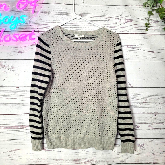 Madewell Multi Pattern Wool Blend Pullover Sweater Womans Medium Gray Black Cozy - Picture 1 of 5